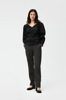 Cotton Poplin V-Neck Blouse | Black