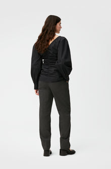 Cotton Poplin V-Neck Blouse | Black