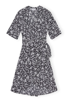 Printed Crepe Wrap Dress | Black