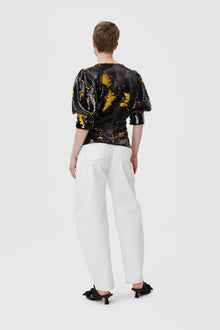 Sequins O-neck Blouse | Black