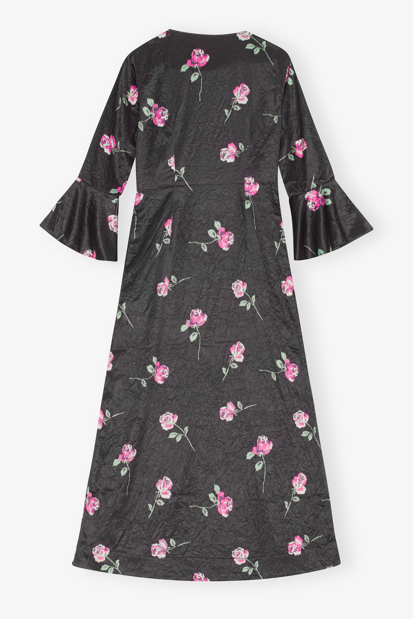 Crinkled Satin U-neck Long Dress | Black