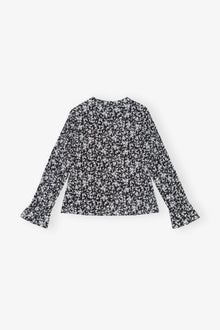 Printed Crepe O-neck Blouse | Black