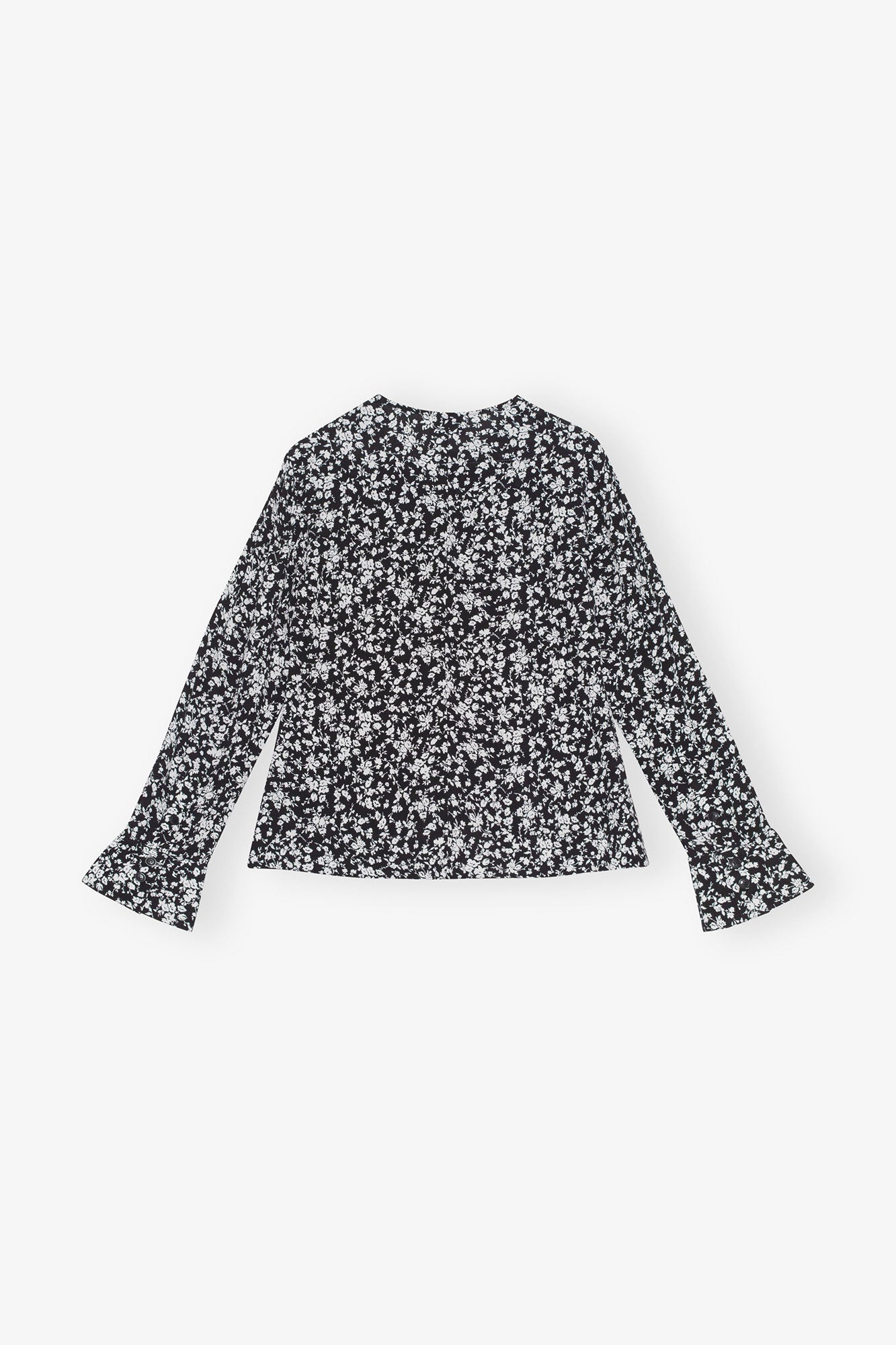 Printed Crepe O-neck Blouse | Black