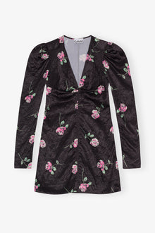 Crinkled Satin V-Neck Mini Dress | Black