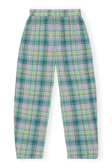Seersucker Check Elasticated Mid Waist Pants | Lagoon