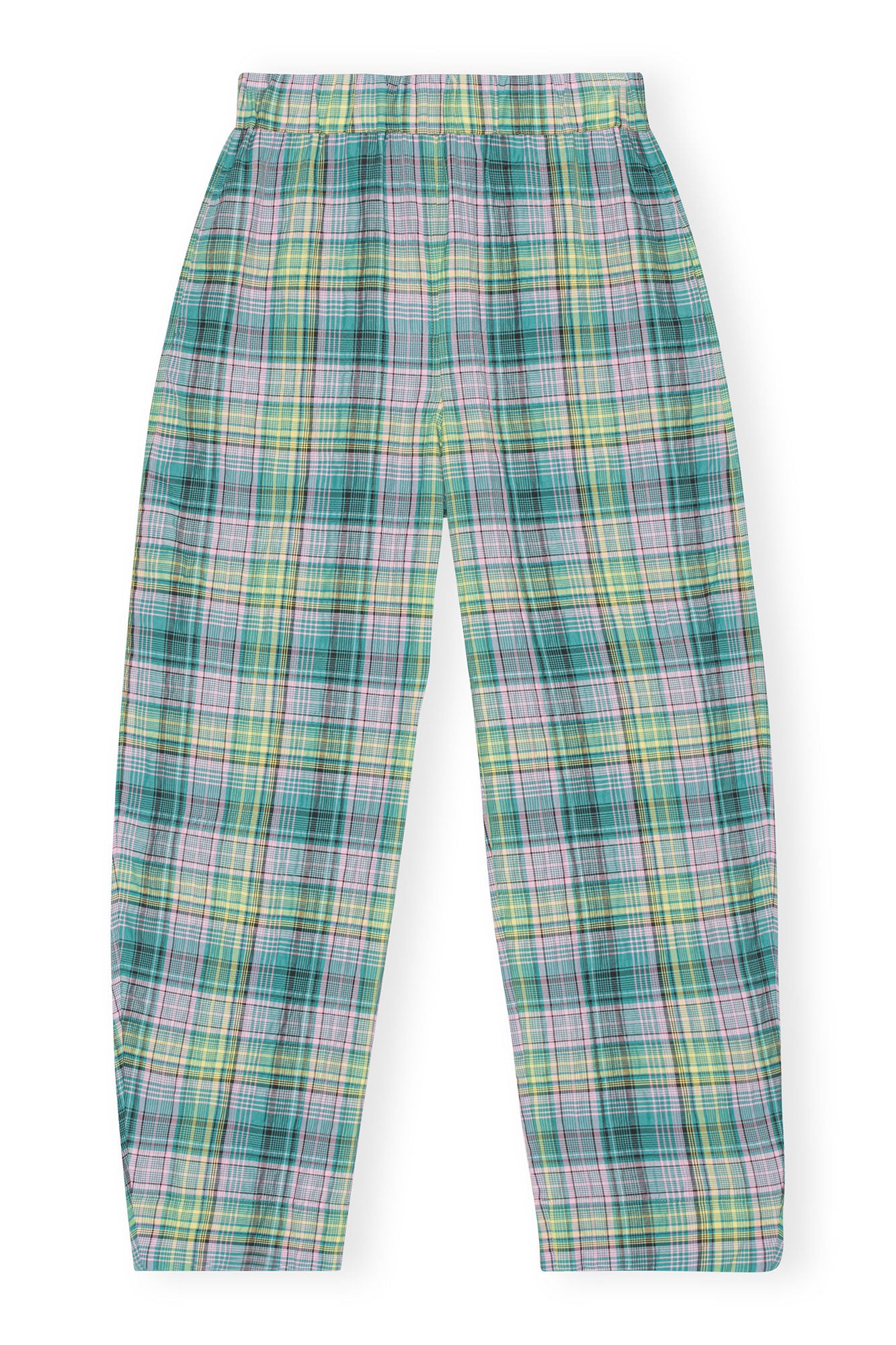 Seersucker Check Elasticated Mid Waist Pants | Lagoon