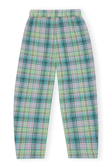 Seersucker Check Elasticated Mid Waist Pants | Lagoon