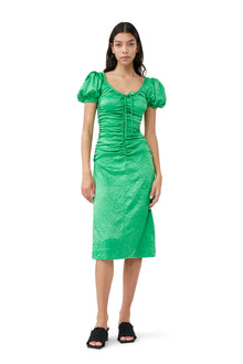 Crinkled Satin Midi Dress | Bright Green