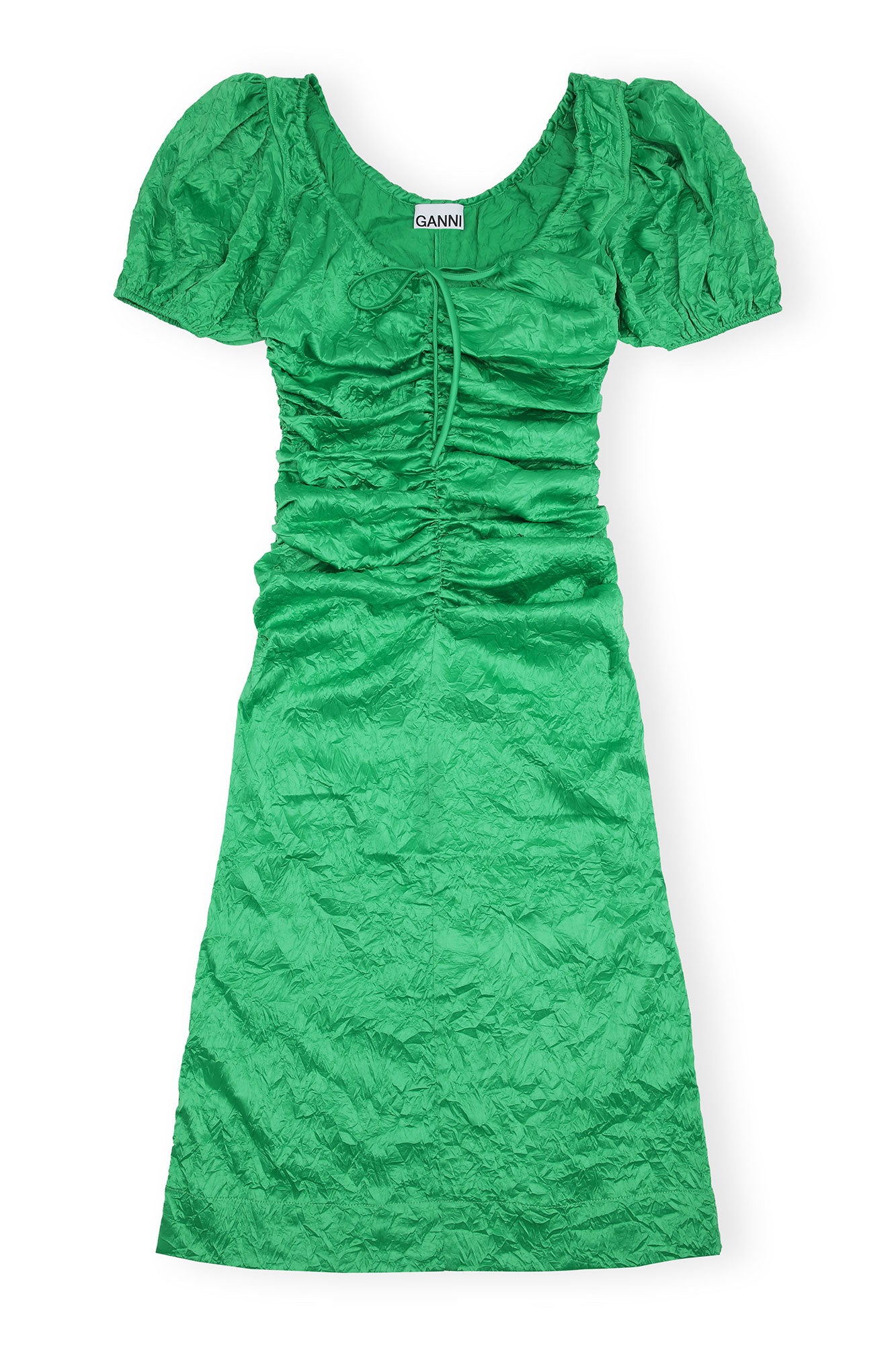 Crinkled Satin Midi Dress | Bright Green