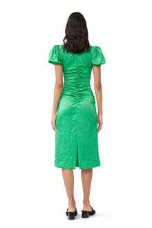 Crinkled Satin Midi Dress | Bright Green