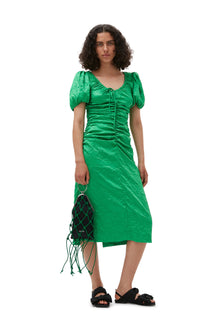 Crinkled Satin Midi Dress | Bright Green