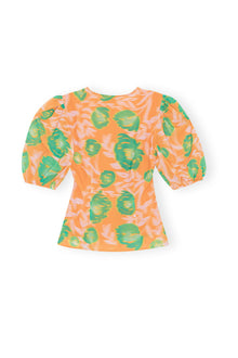 Printed Light Crepe Button Down Blouse | Vibrant Orange