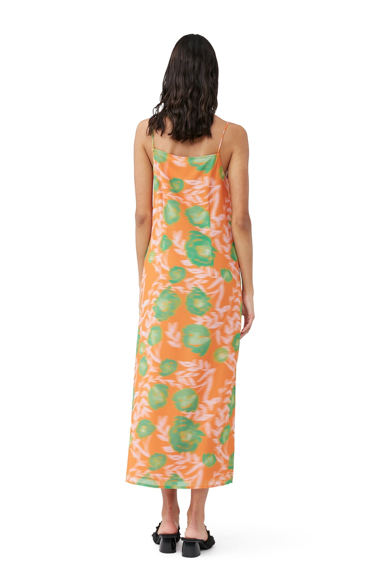 Printed Light Crepe Slip Dress | Vibrant Orange