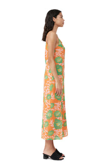 Printed Light Crepe Slip Dress | Vibrant Orange