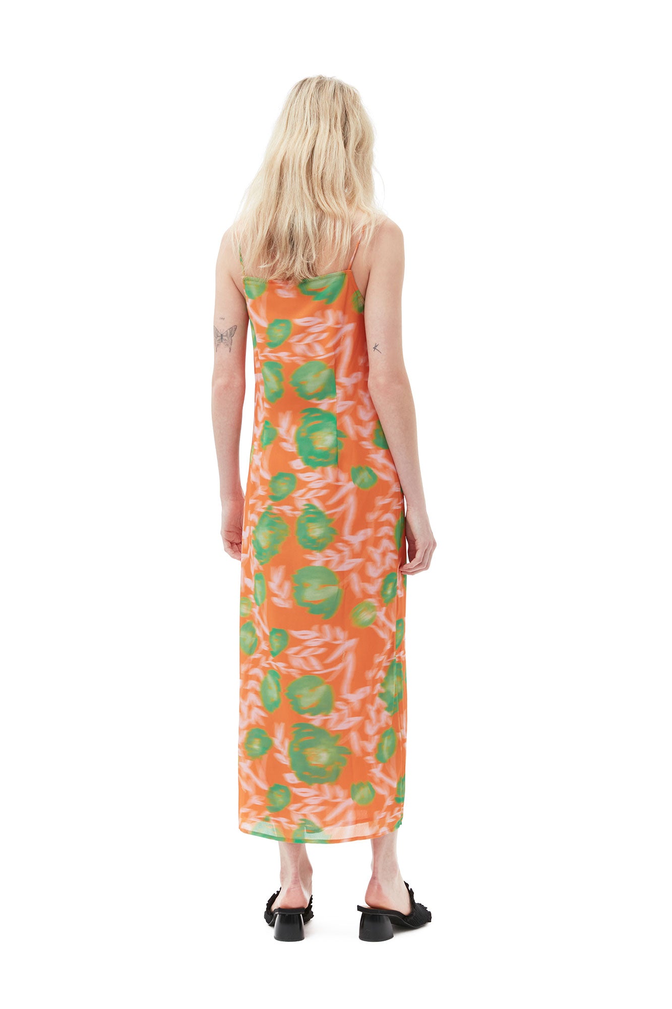 Printed Light Crepe Slip Dress | Vibrant Orange