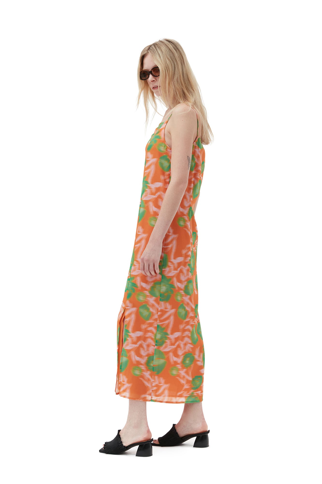 Printed Light Crepe Slip Dress | Vibrant Orange