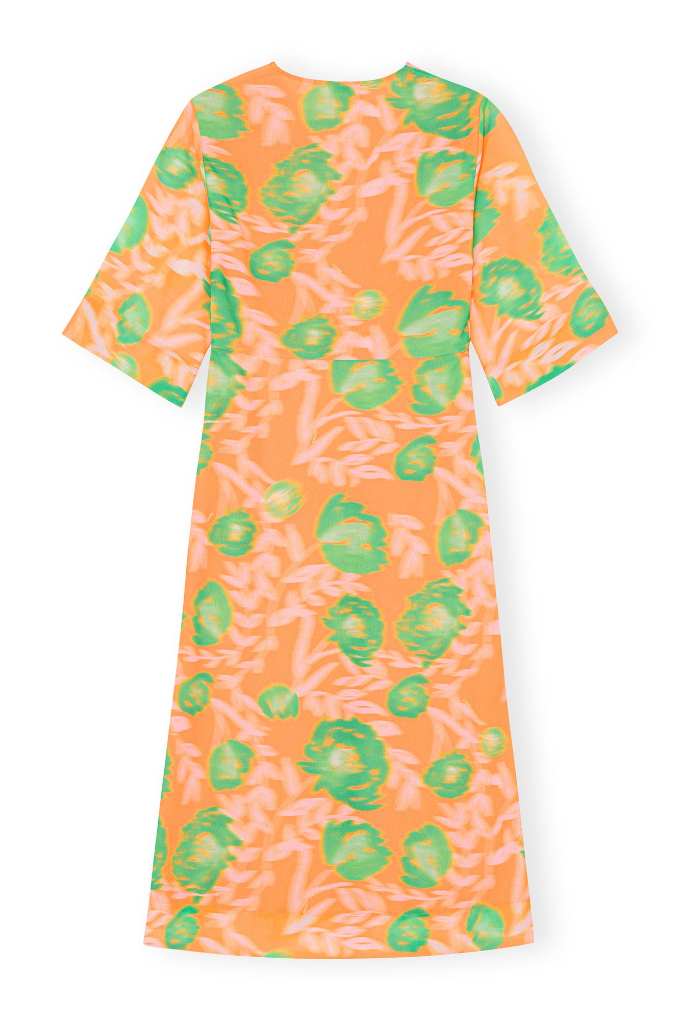 Printed Light Crepe V-neck Dress | Vibrant Orange