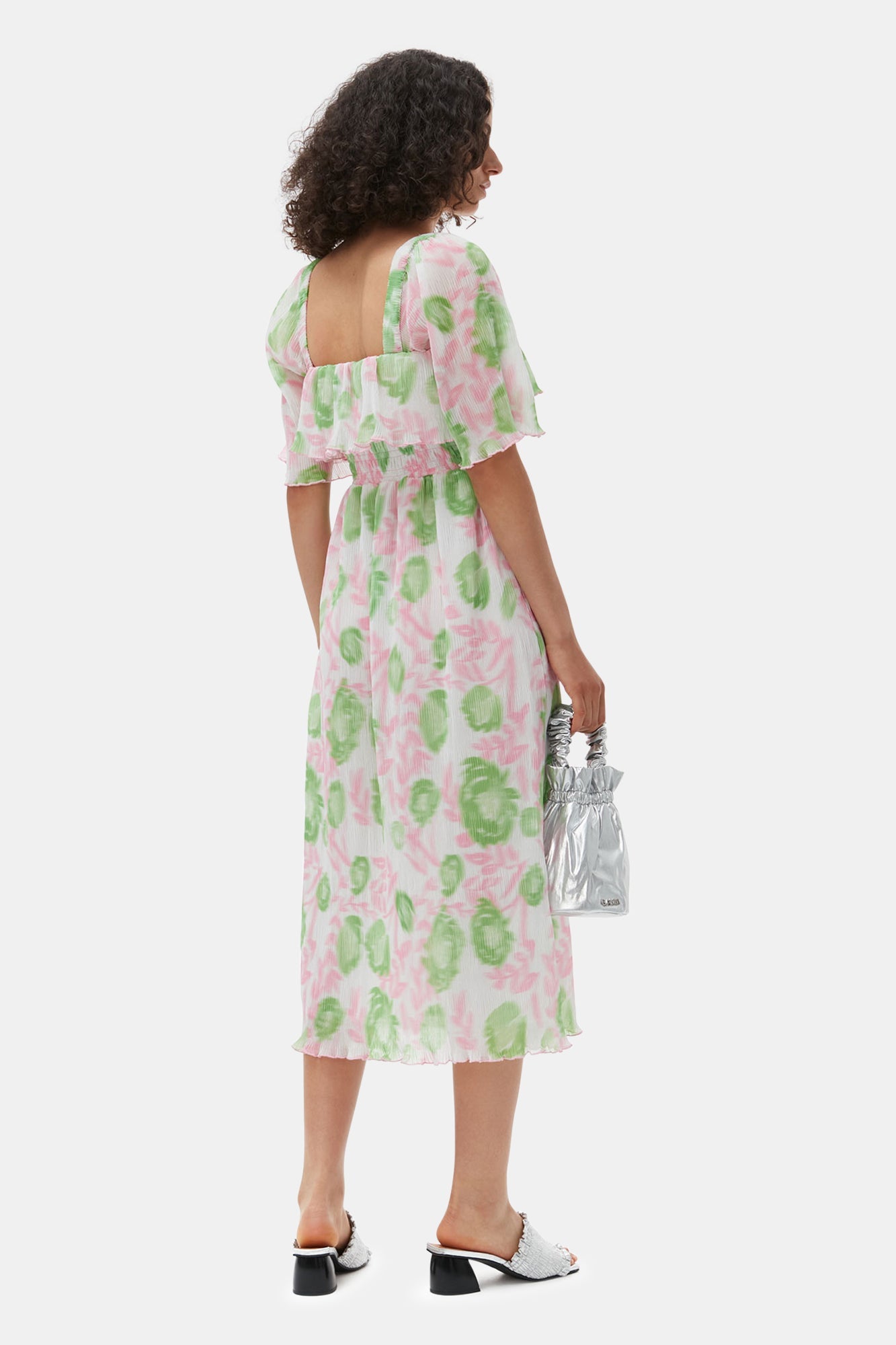 Pleated Georgette Midi Smock Dress | Pink Tulle