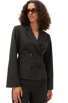 Drapey Melange Fitted Double Breasted Blazer | Phantom