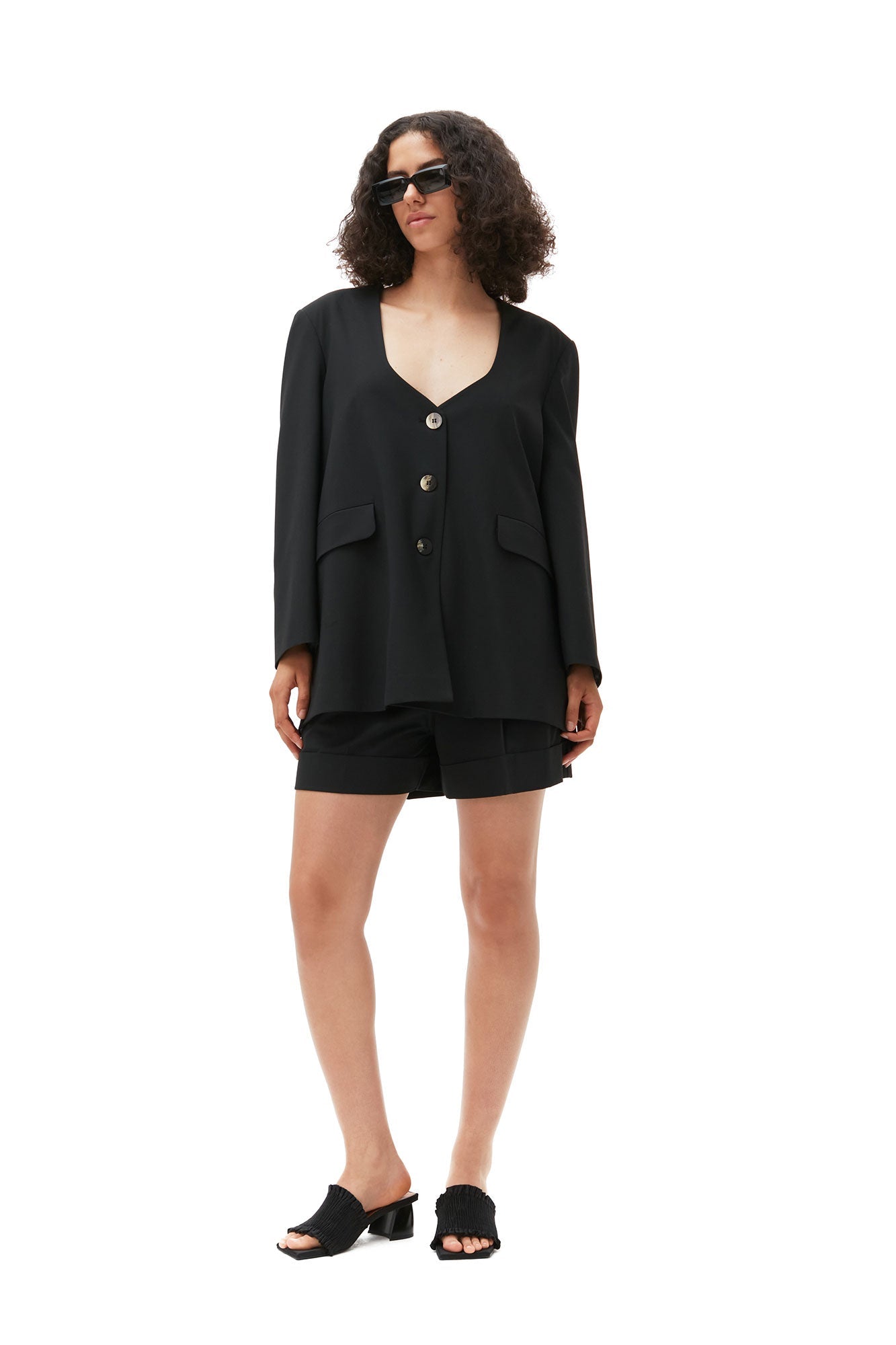 Drapey Melange Oversized Blazer | Black