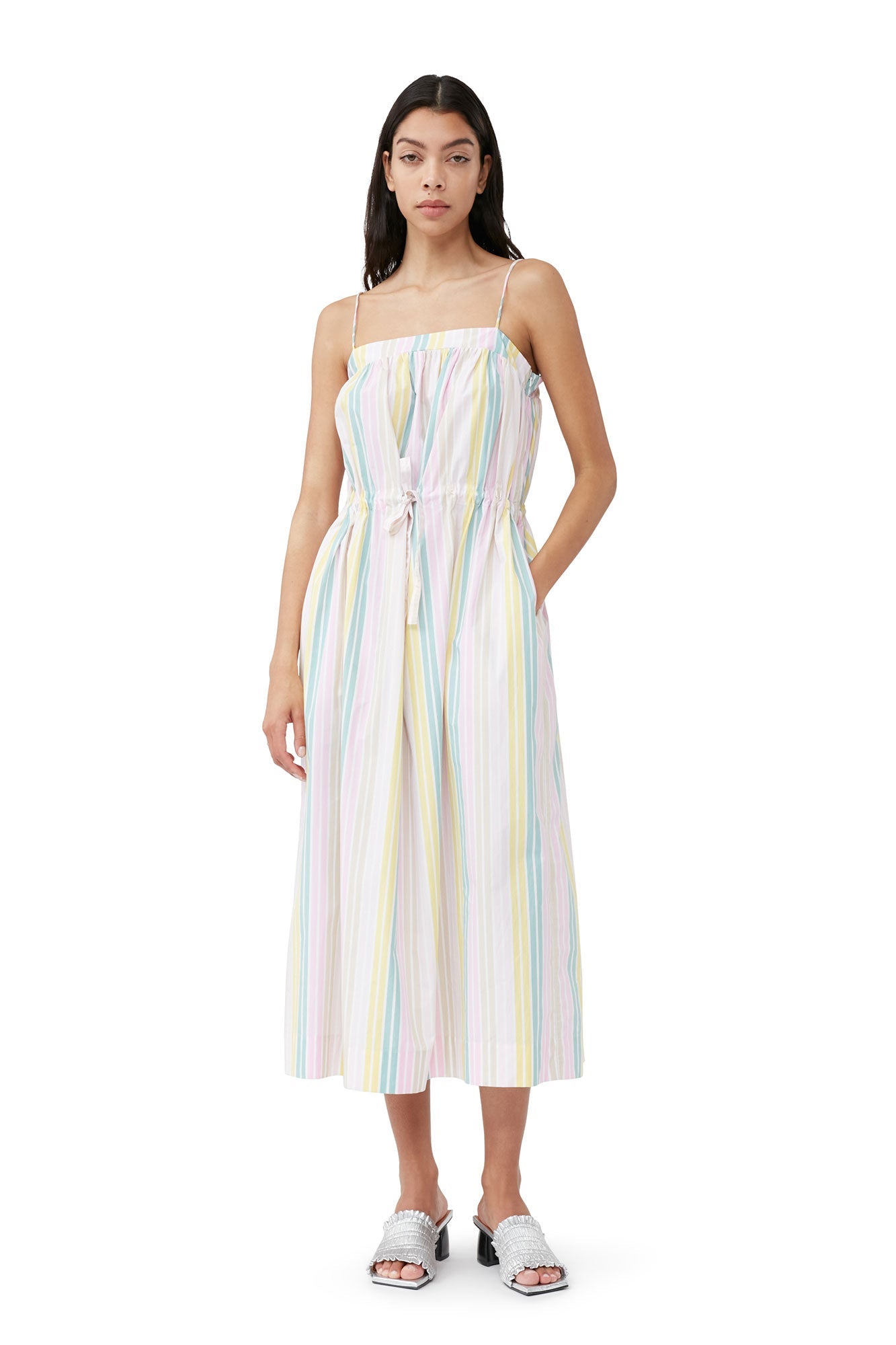 Stripe Cotton Maxi Strap Dress | Multicolour