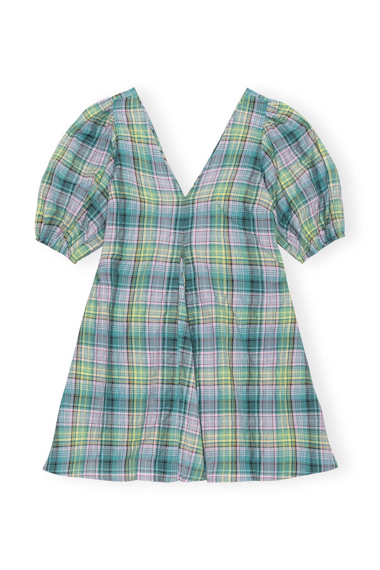 Seersucker Check V-Neck Mini Dress | Lagoon