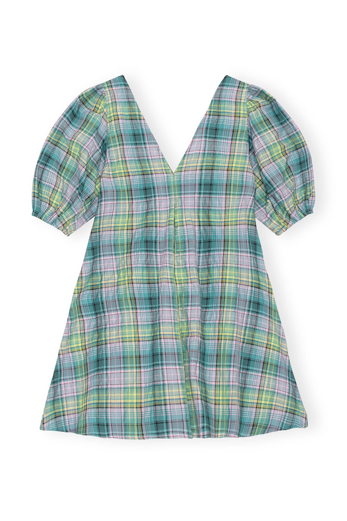 Seersucker Check V-Neck Mini Dress | Lagoon