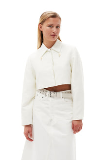 Slub Linen Cropped Blazer | Egret