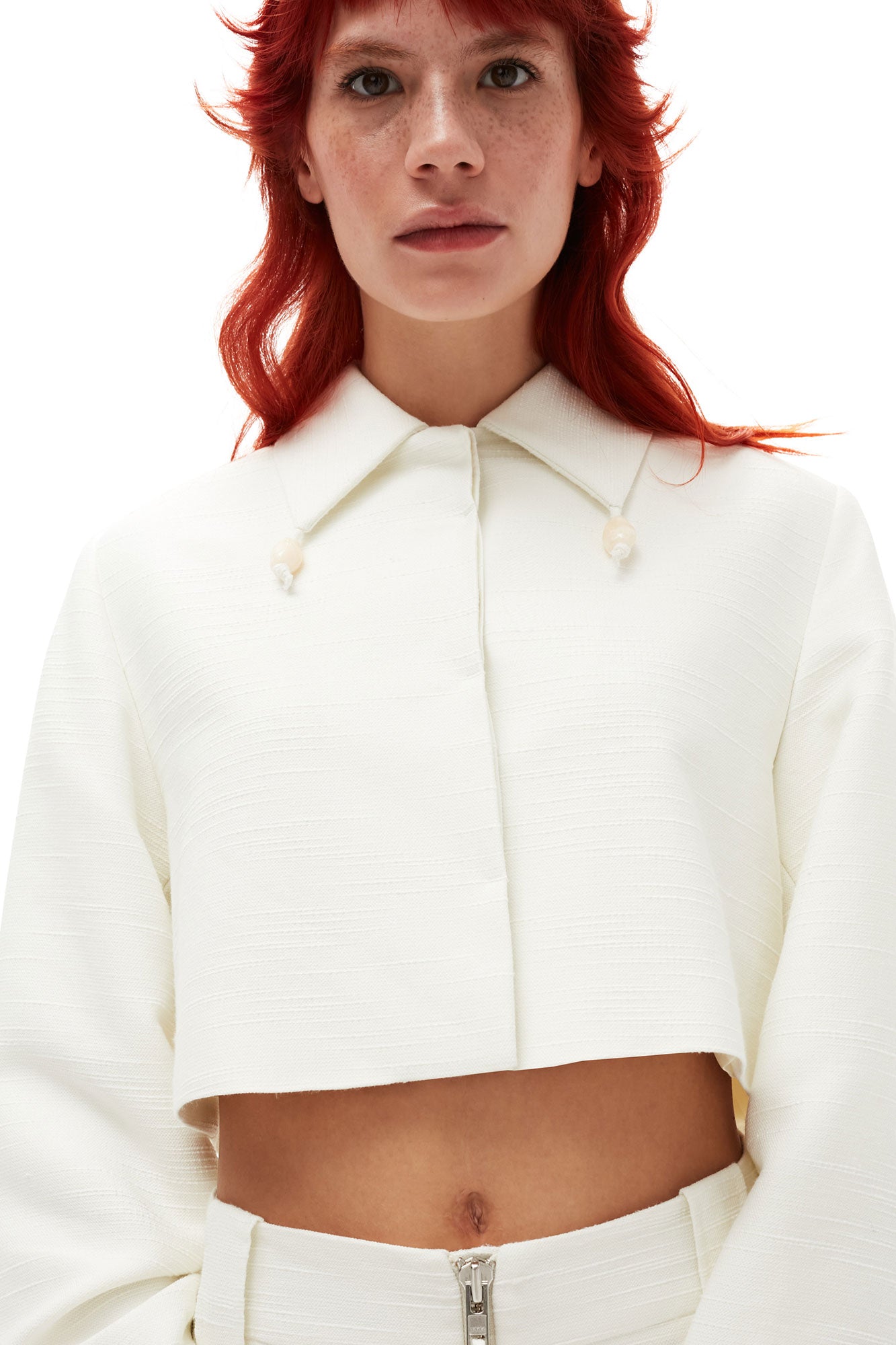 Slub Linen Cropped Blazer | Egret
