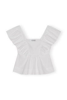 Cotton Poplin Ruffle Blouse | Bright White