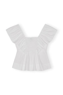 Cotton Poplin Ruffle Blouse | Bright White