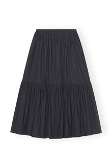 Cotton Poplin Maxi Flounce Skirt | Black