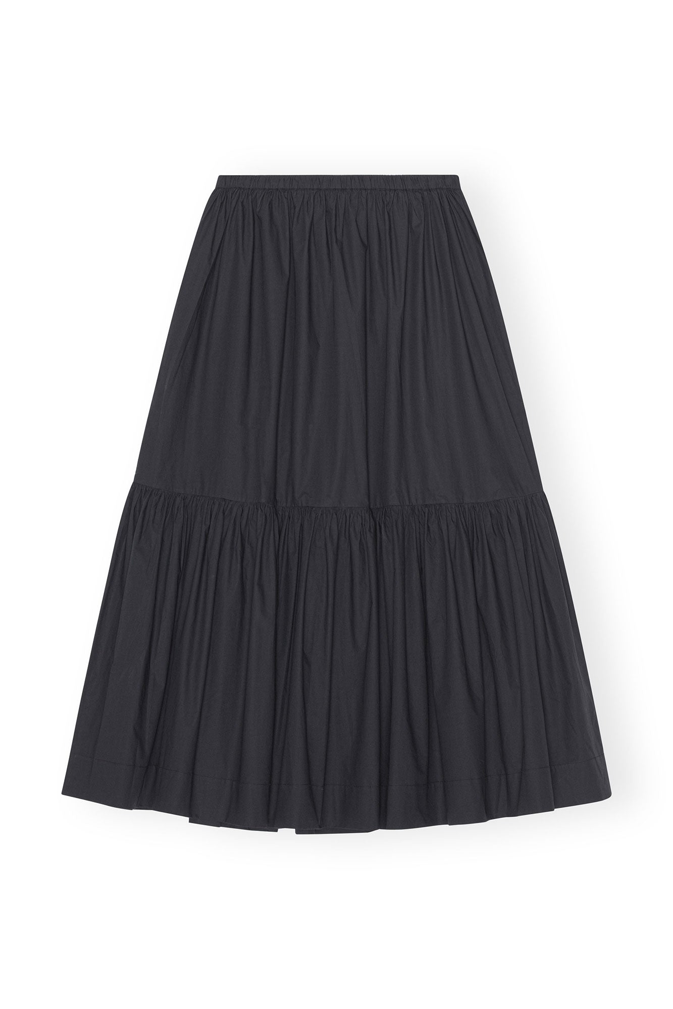 Cotton Poplin Maxi Flounce Skirt | Black