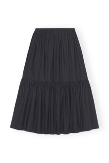 Cotton Poplin Maxi Flounce Skirt | Black