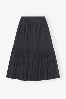 Cotton Poplin Maxi Flounce Skirt | Black
