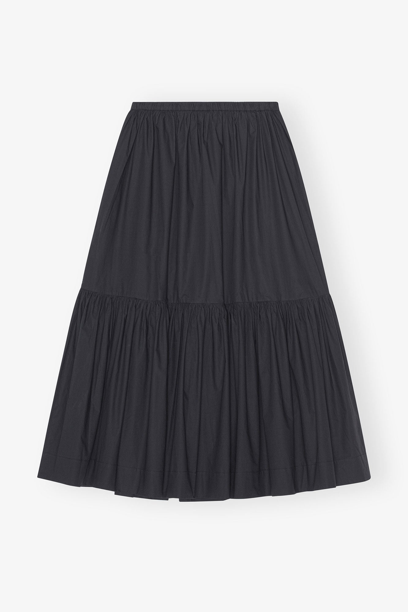 Cotton Poplin Maxi Flounce Skirt | Black