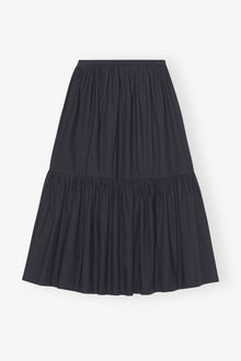 Cotton Poplin Maxi Flounce Skirt | Black
