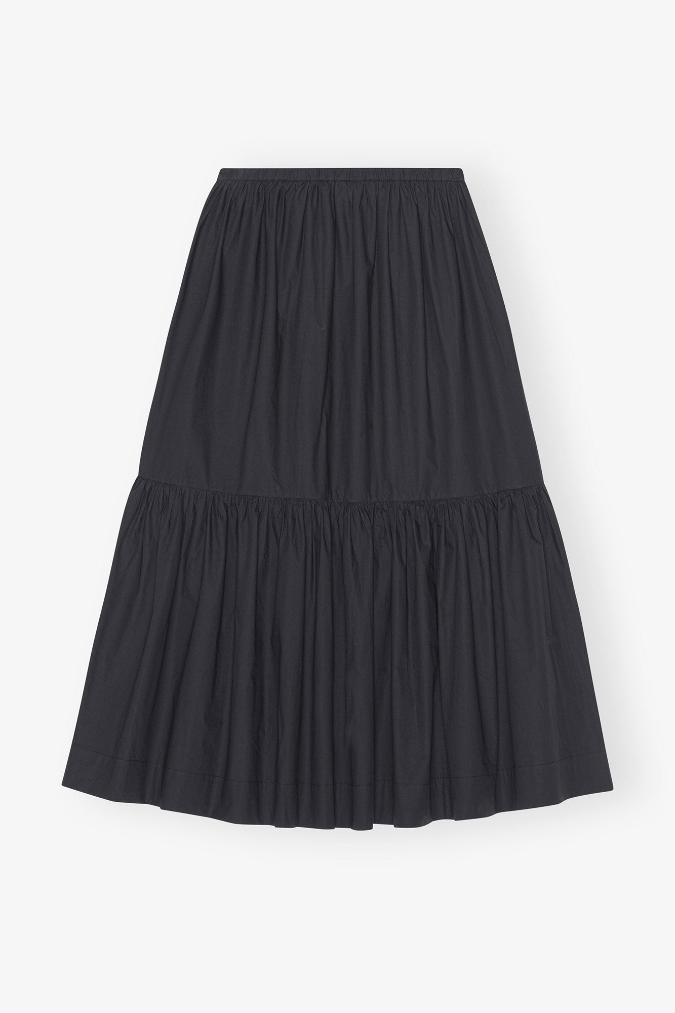 Cotton Poplin Maxi Flounce Skirt | Black