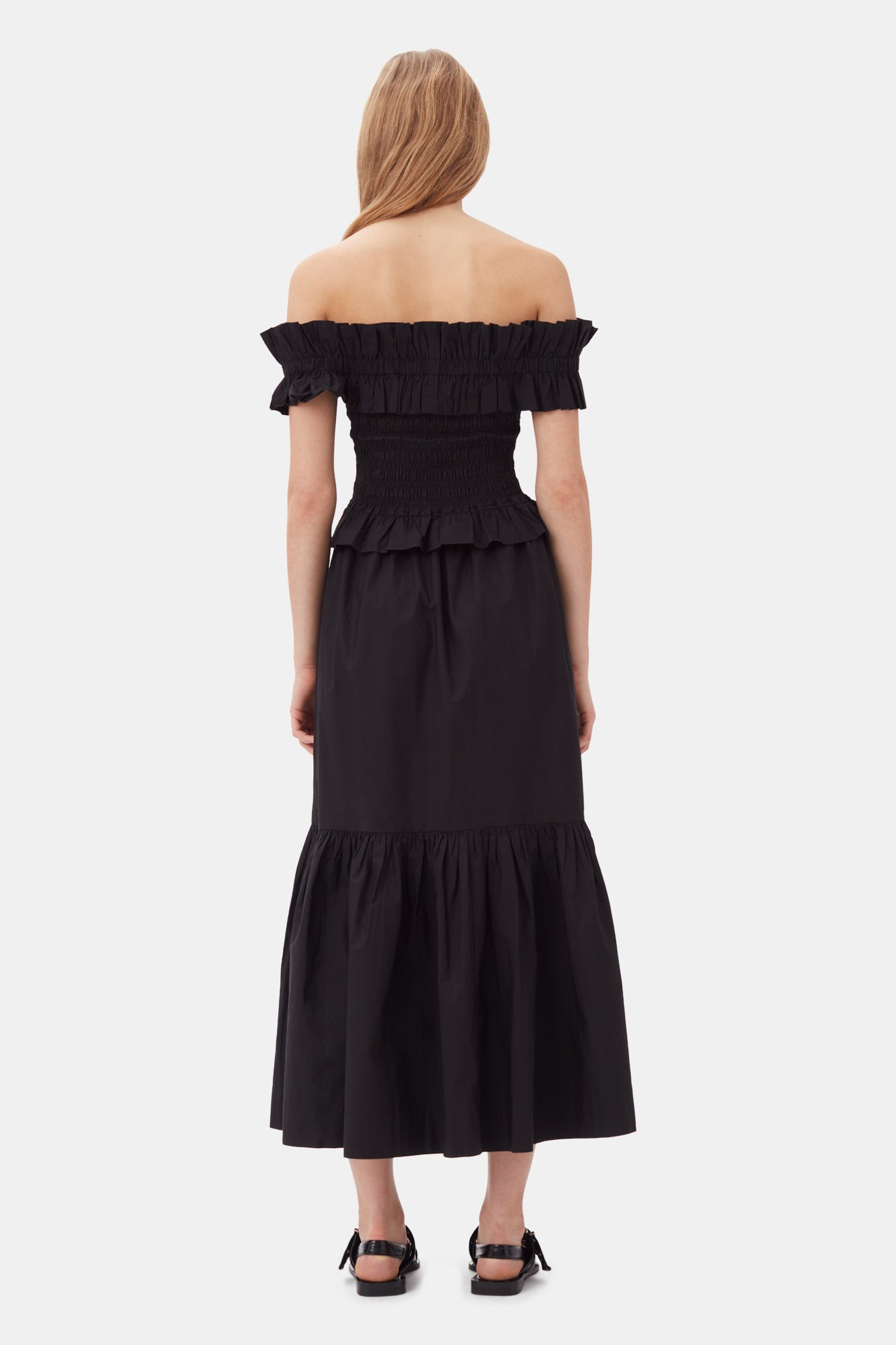 Cotton Poplin Maxi Flounce Skirt | Black