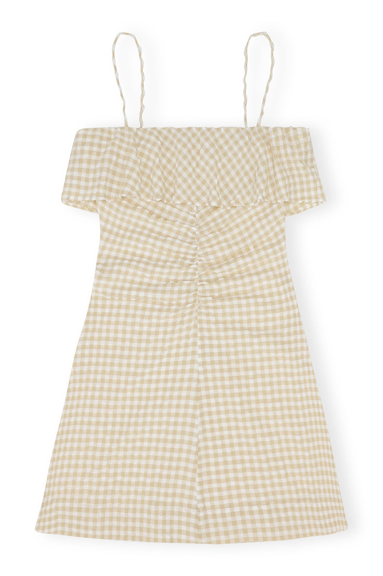 Stretch Seersucker Strap Mini Dress | Pale Khaki