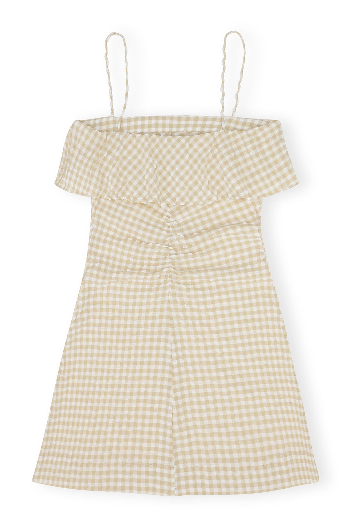 Stretch Seersucker Strap Mini Dress | Pale Khaki
