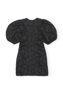 Stretch Jacquard Puff Sleeves Mini Dress | Black
