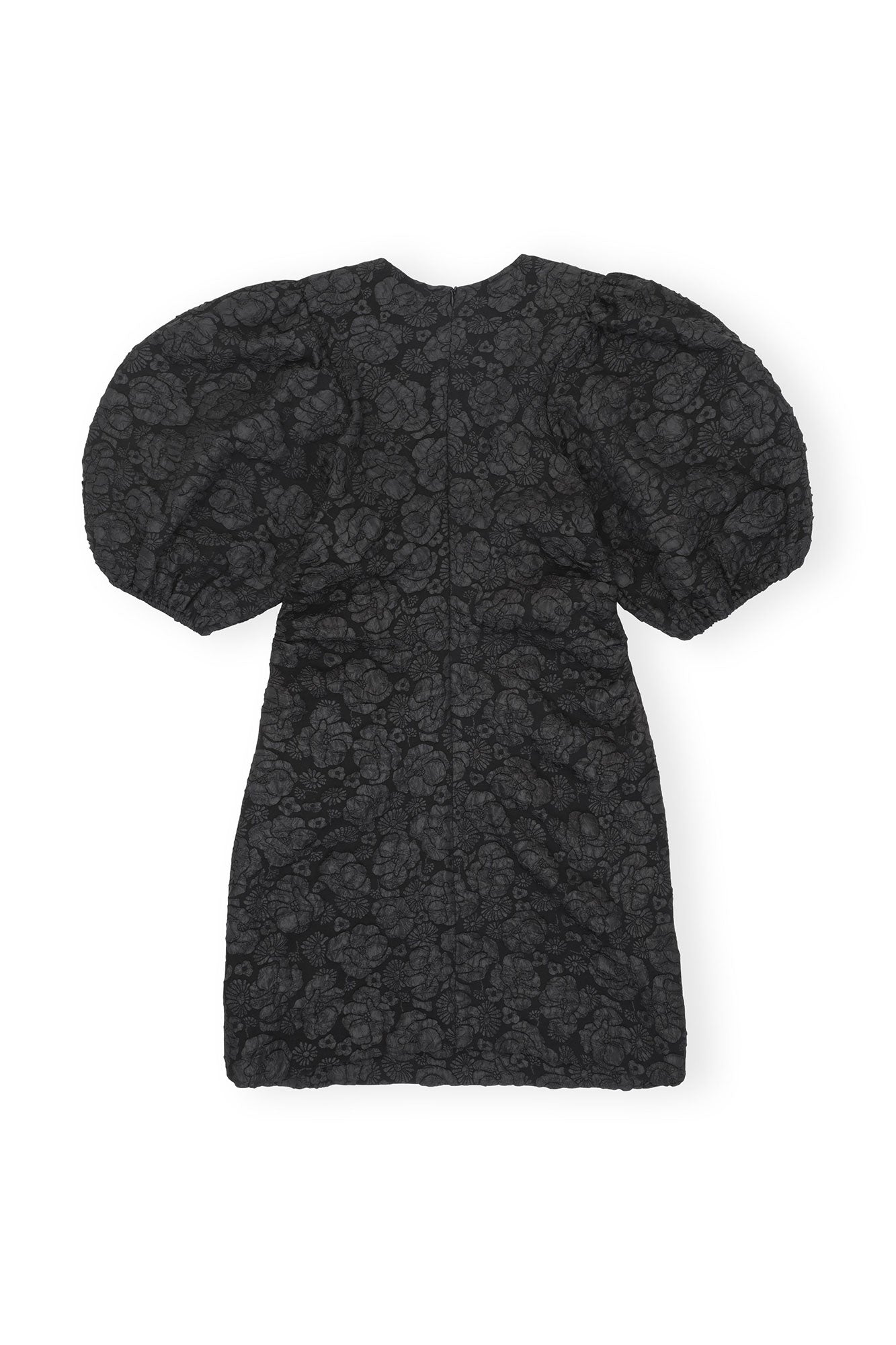 Stretch Jacquard Puff Sleeves Mini Dress | Black