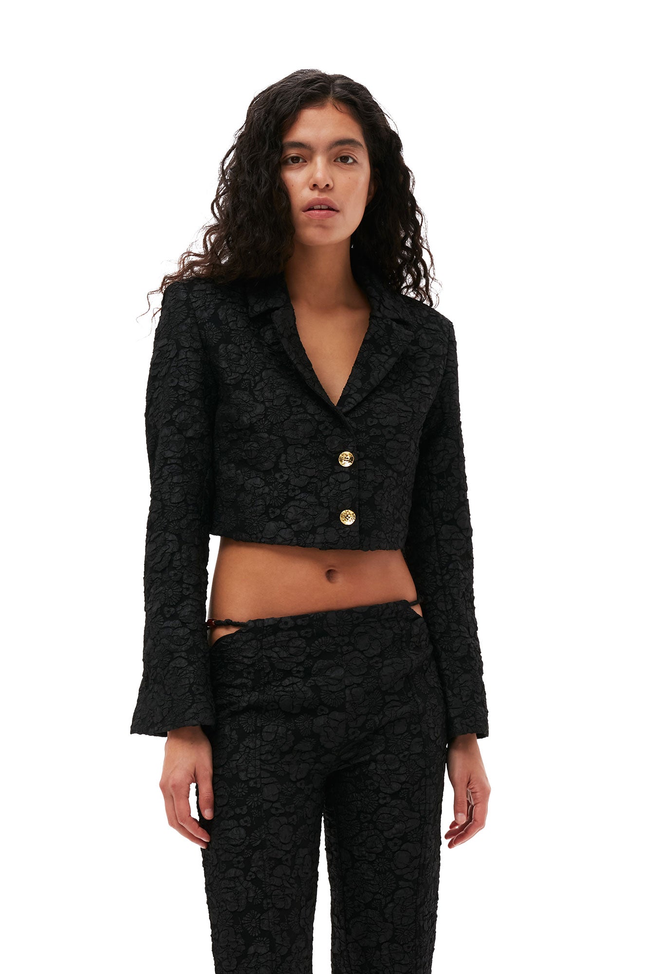 Stretch Jacquard Cropped Blazer | Black