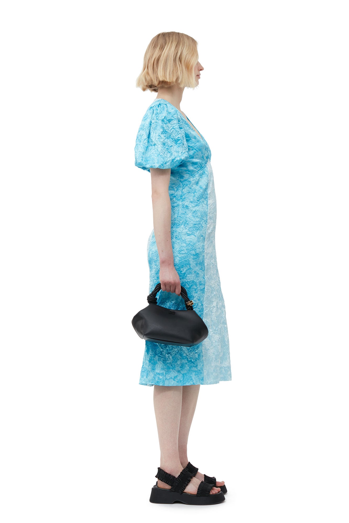 Crinkled Satin Midi Dress | Ethereal Blue