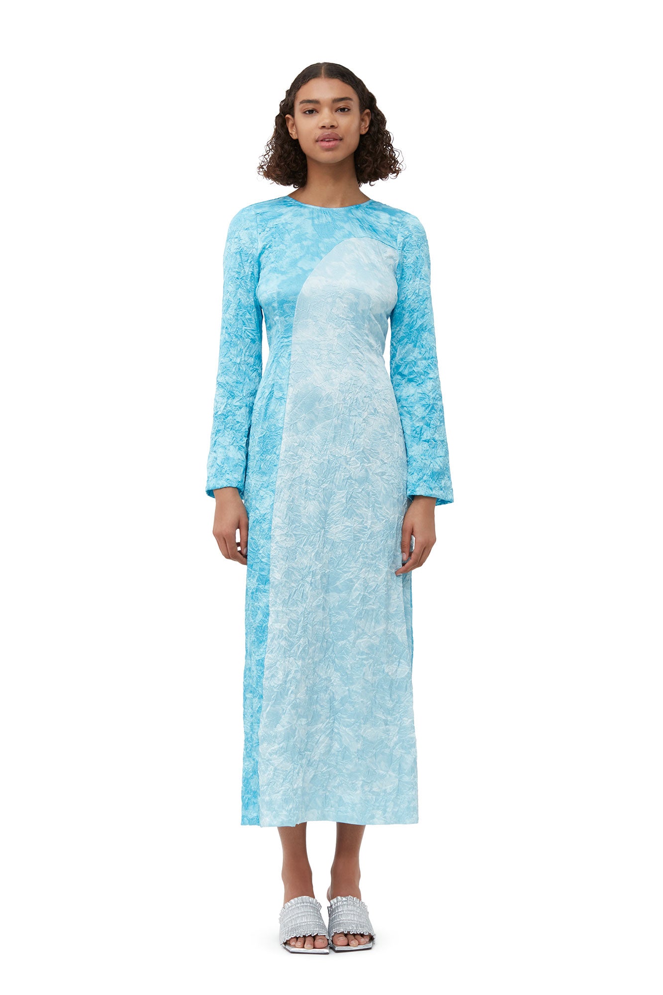 Crinkled Satin Maxi Dress | Ethereal Blue