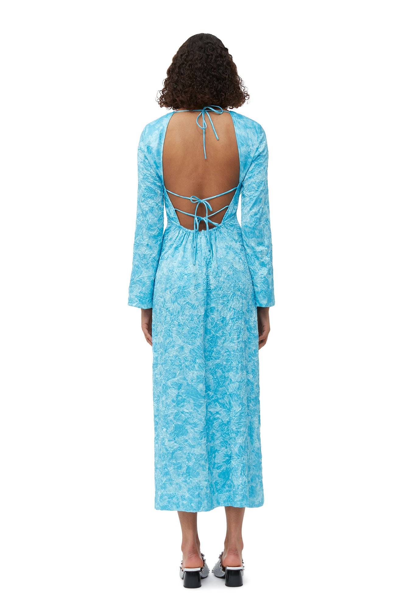 Crinkled Satin Maxi Dress | Ethereal Blue