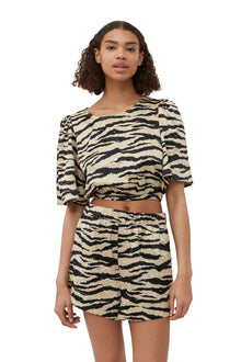 Crinkled Satin Shorts | Pale Khaki