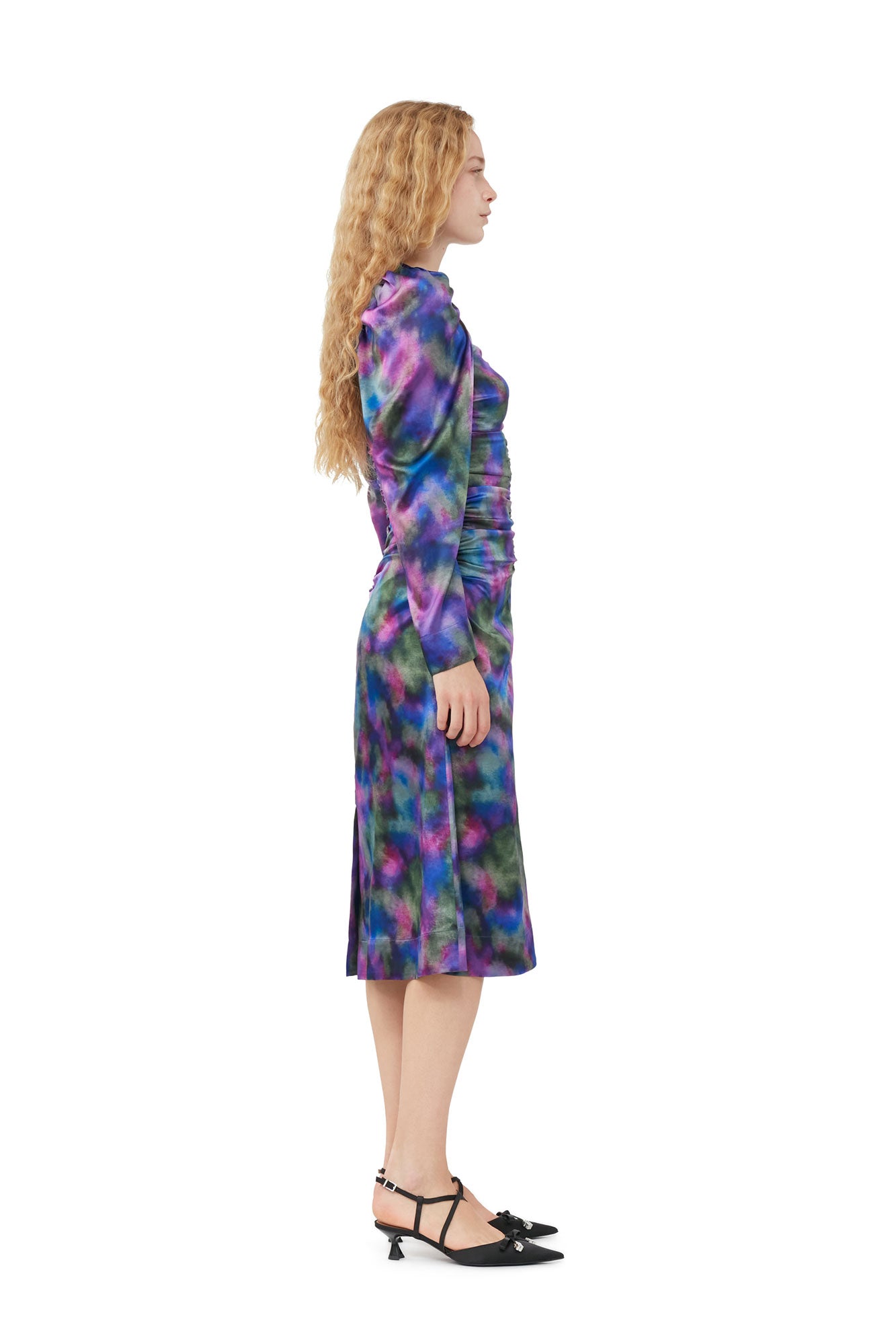 Silk Satin O-Neck Midi Dress | Simply Purple