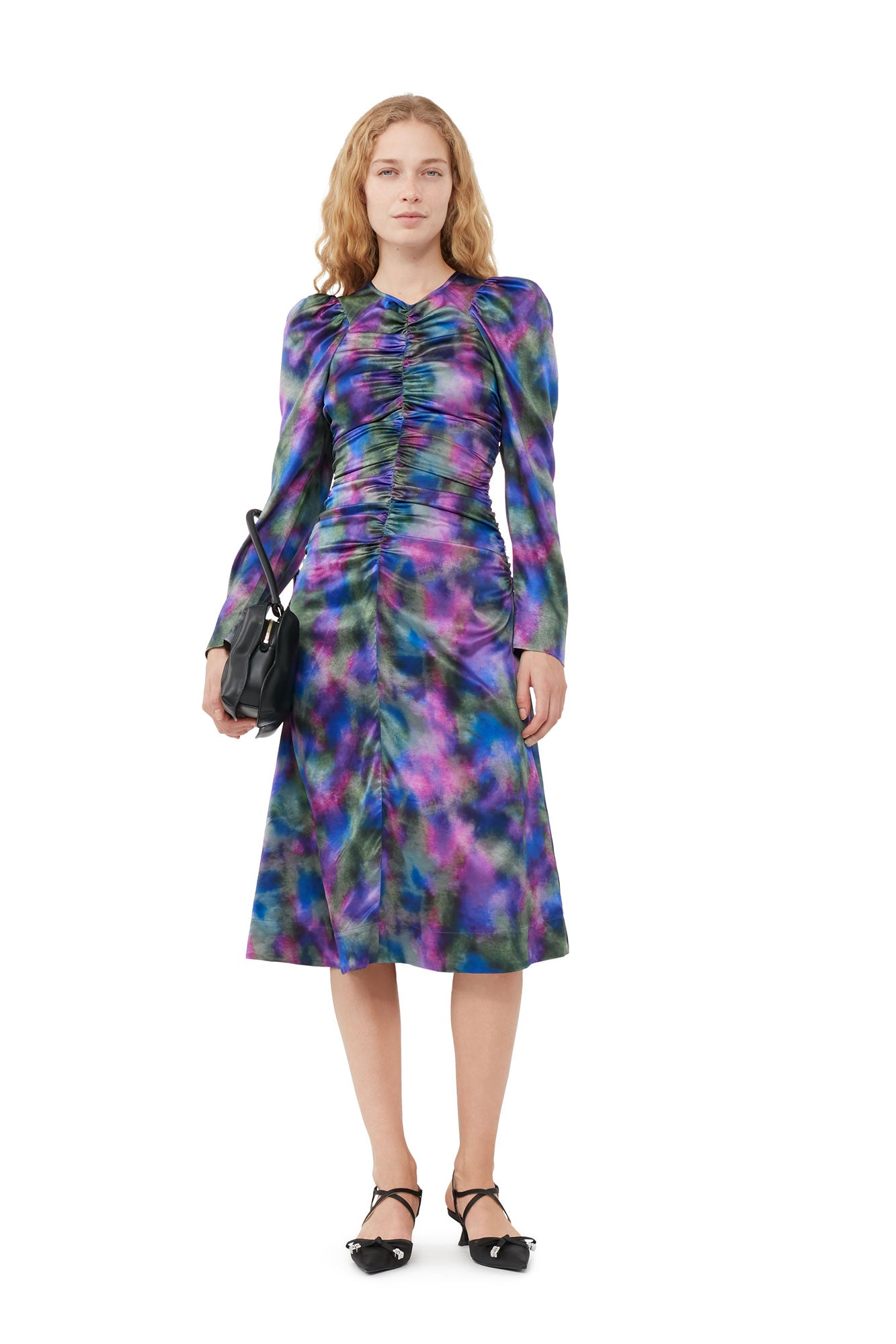 Silk Satin O-Neck Midi Dress | Simply Purple